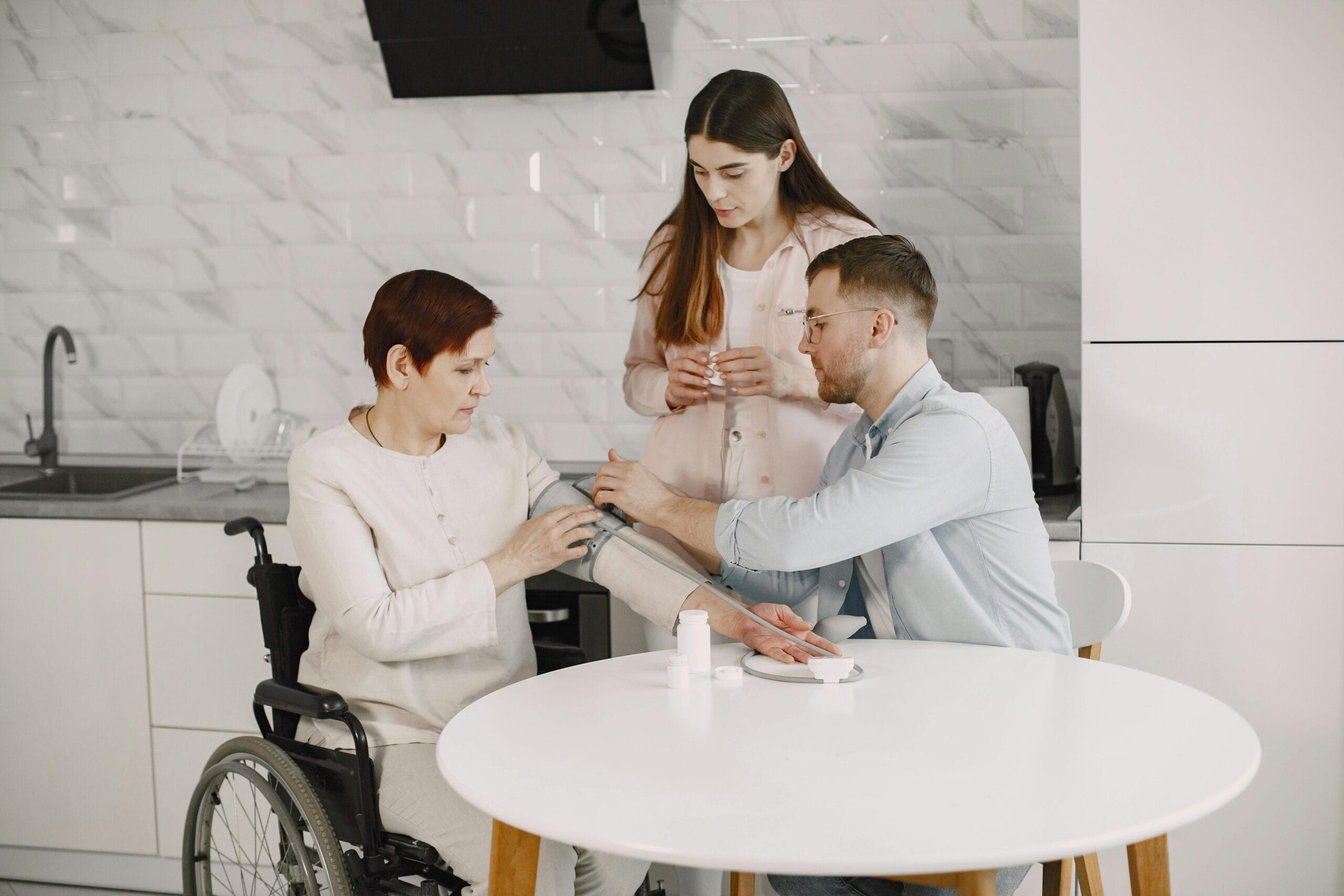 Caregiver coordinating with family at home
